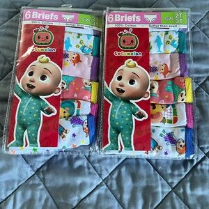 Cocomelon 6 pack of toddler girls cotton underwear. Size 2T/3T- 2 pack bundle